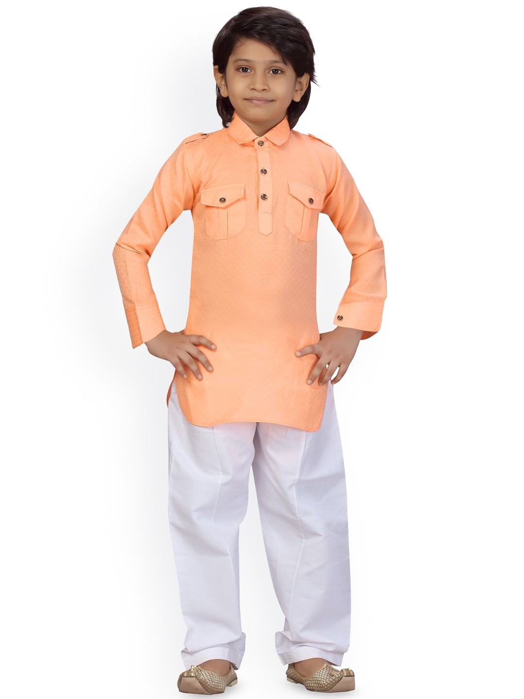 

BAESD Boys Pure Cotton Pathani Kurta with Pyjamas, Orange