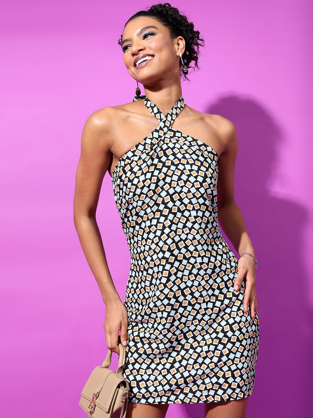 

Tokyo Talkies Print Halter Neck Sheath Dress, Green