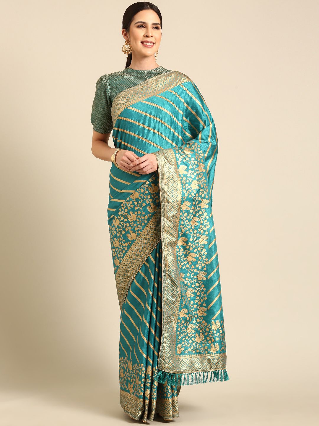 

all about you Floral Saree, Turquoise blue