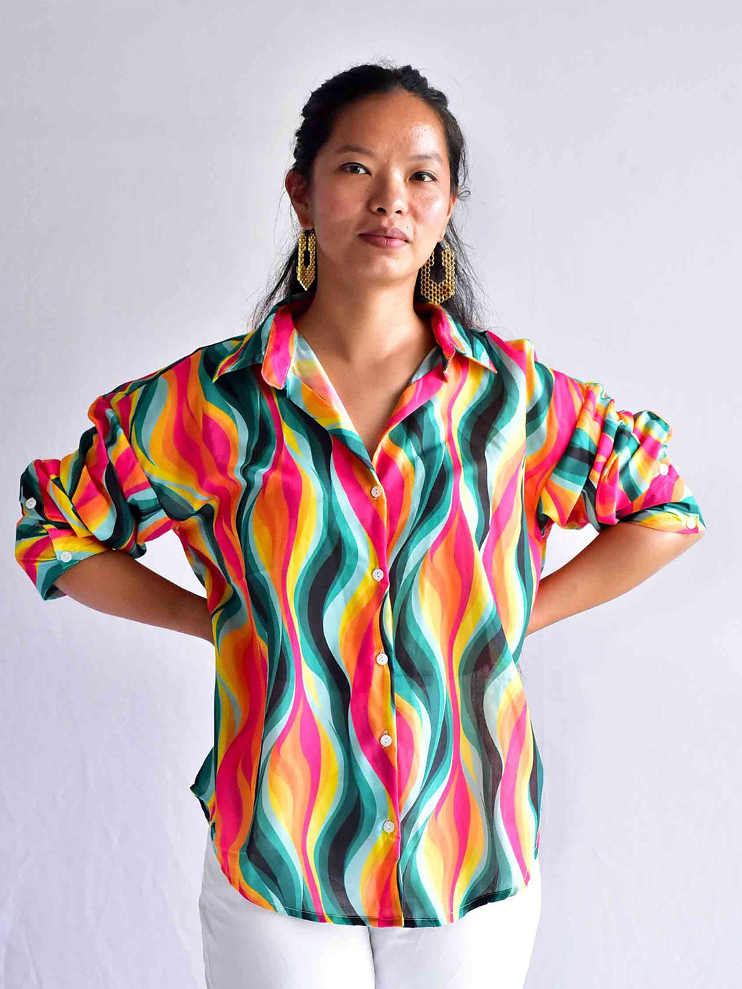 

Sundarii Women Opaque Striped Casual Shirt, Multi