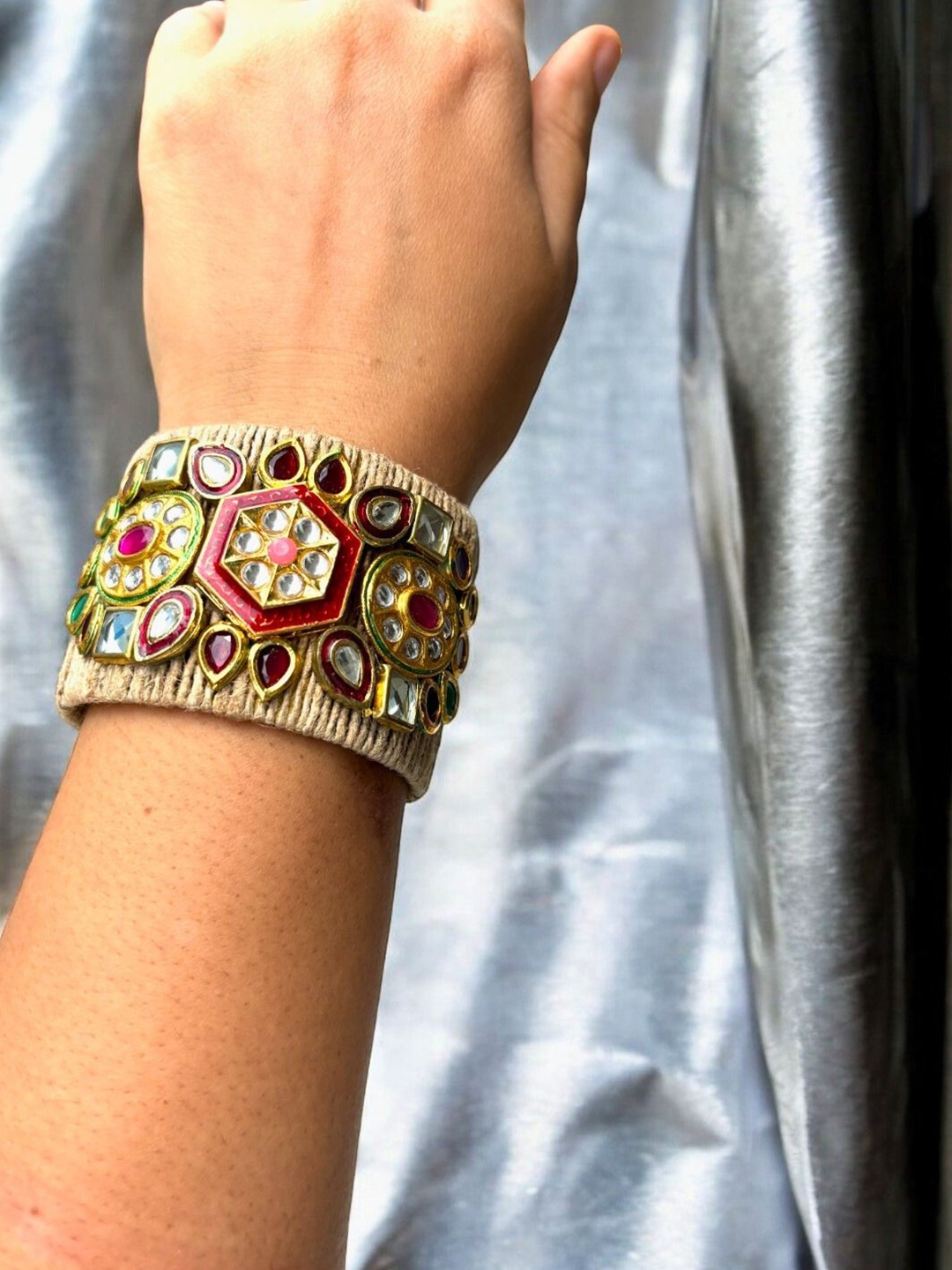 

VIVAZS Kundan Gold-Plated Cuff Bracelet