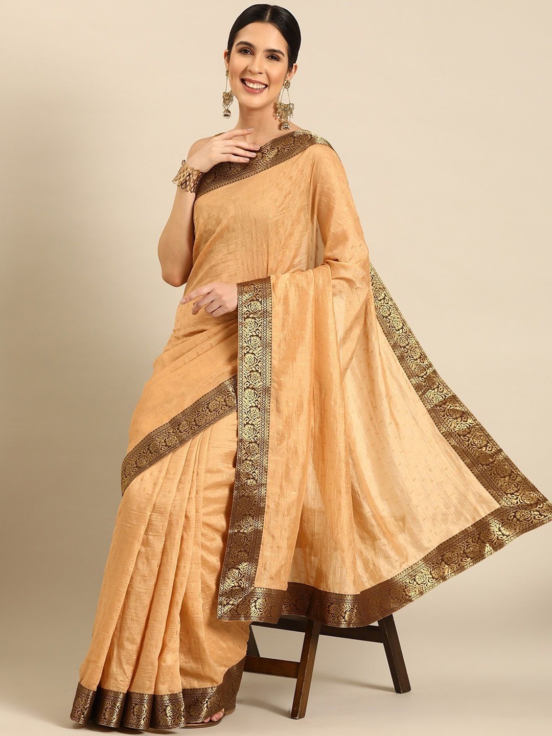 

all about you Embellished Zari Saree With Blouse Piece, Beige