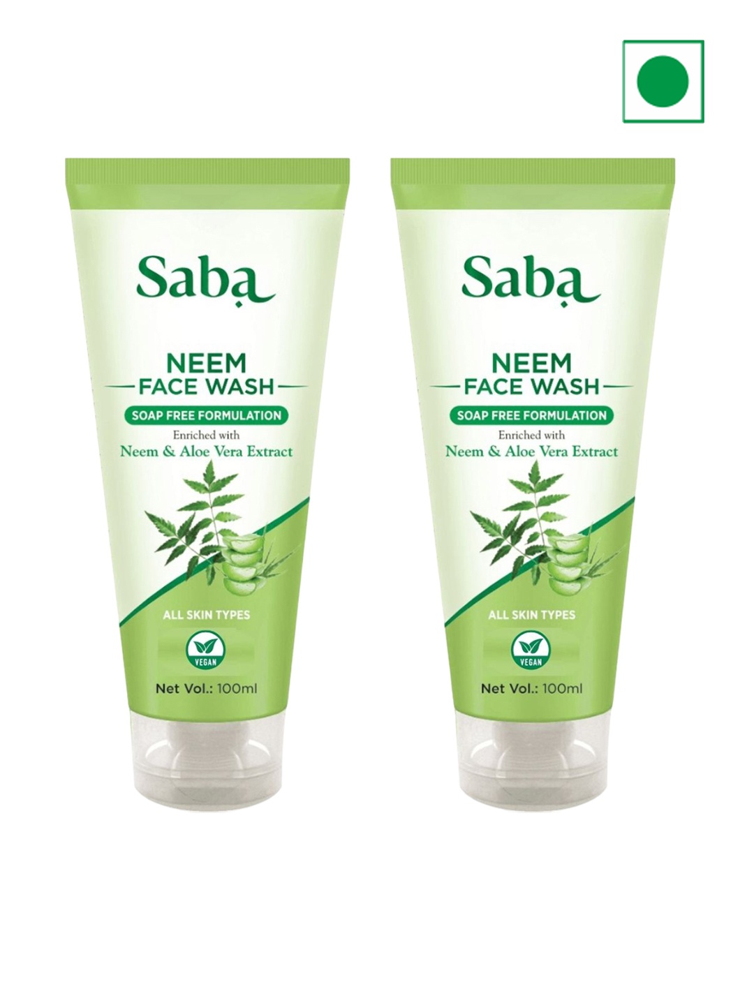 

Saba Set Of 2 Neem Face Wash Soap Free Formulation Enriched With Aloe Vera - 100ml Each, Green