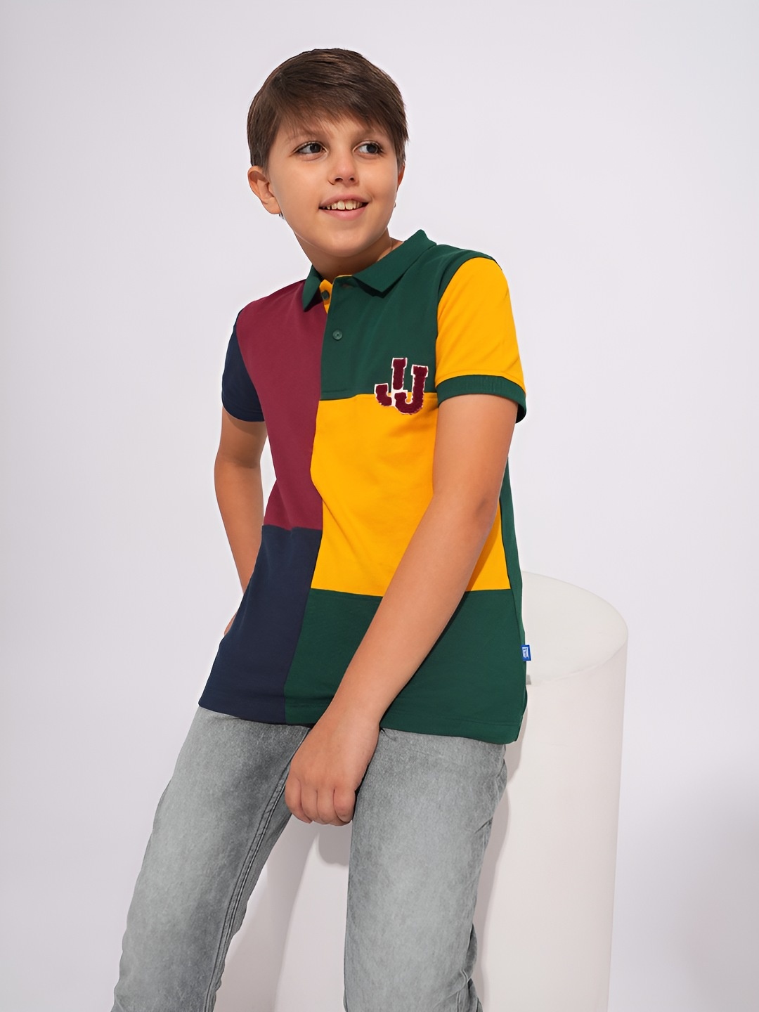 

Jack & Jones Junior Boys Colourblocked Polo Collar Pure Cotton T-shirt, Green