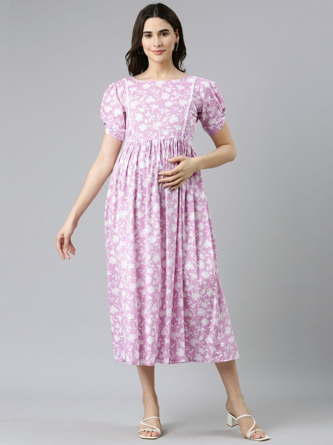 

Swishchick Floral Print Maternity A-Line Midi Dress, Lavender