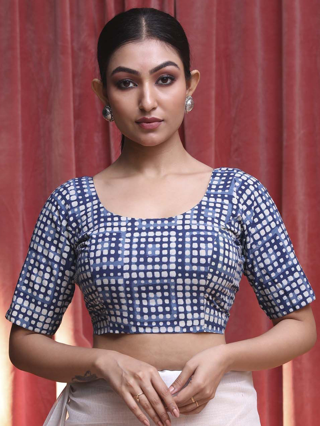 

Indethnic Printed Saree Blouse, Blue