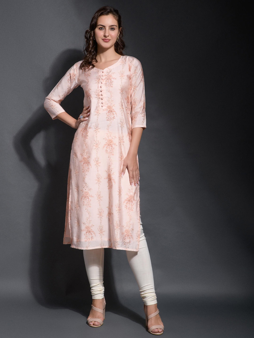 

SAZRIKA Floral Printed Kurta, Peach