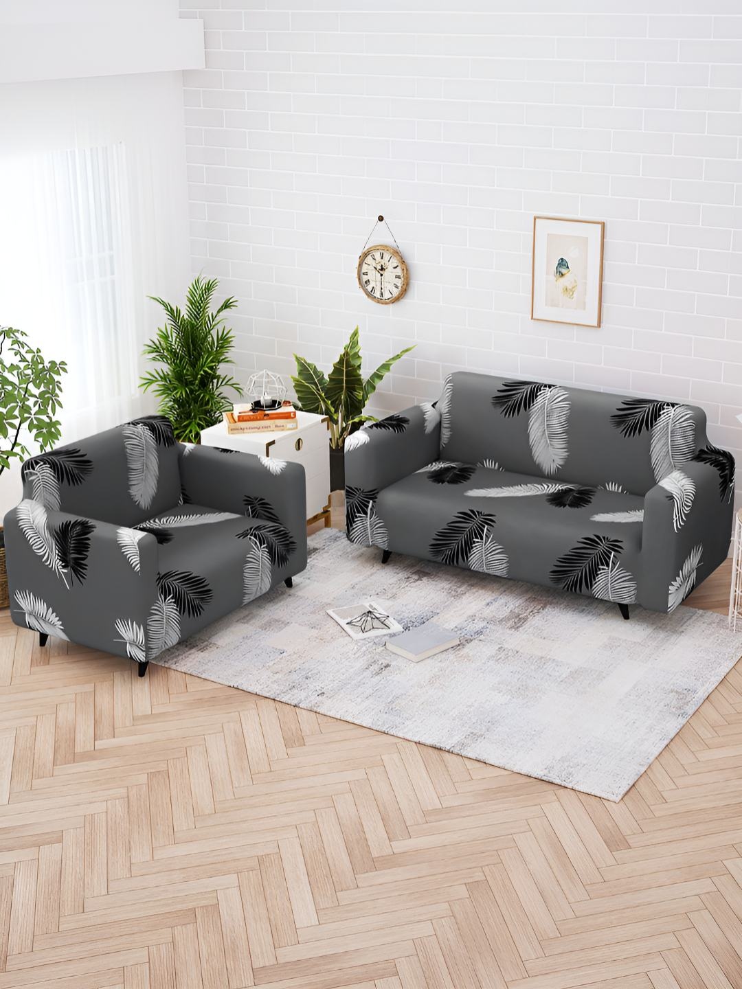 

Story@home Grey & White Printed 5 Seater Stretchable Sofa Cover With Arms