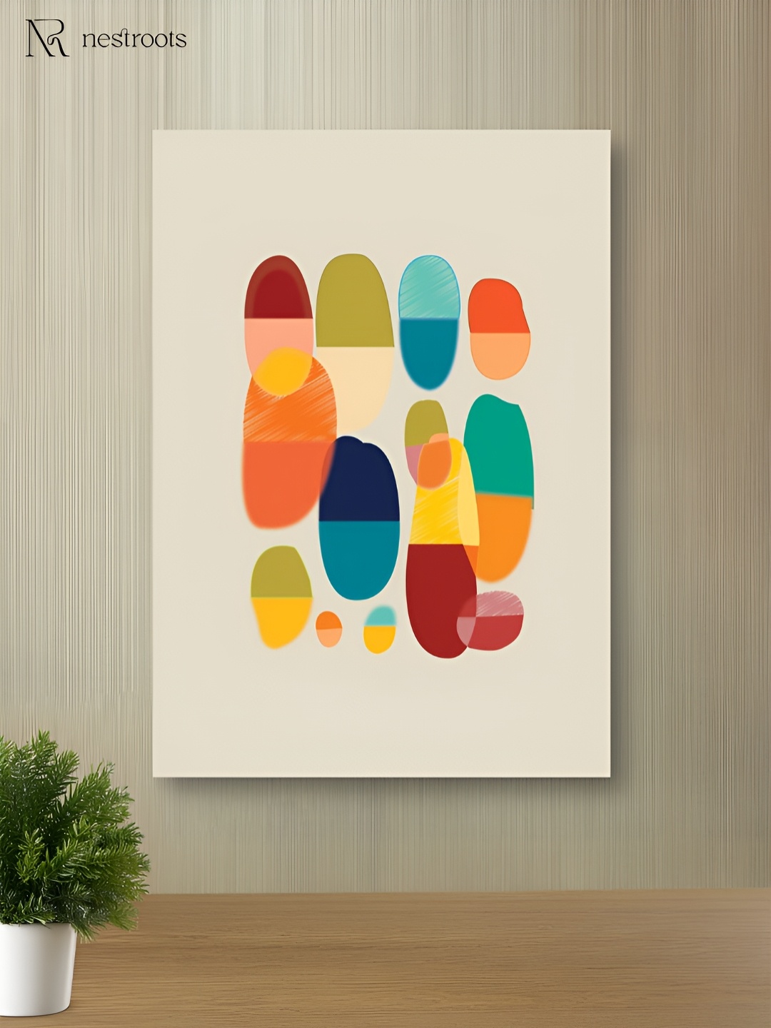 

nestroots Off White & Rust Vibrant Colors In Harmony Abstract Canvas Wall Painting