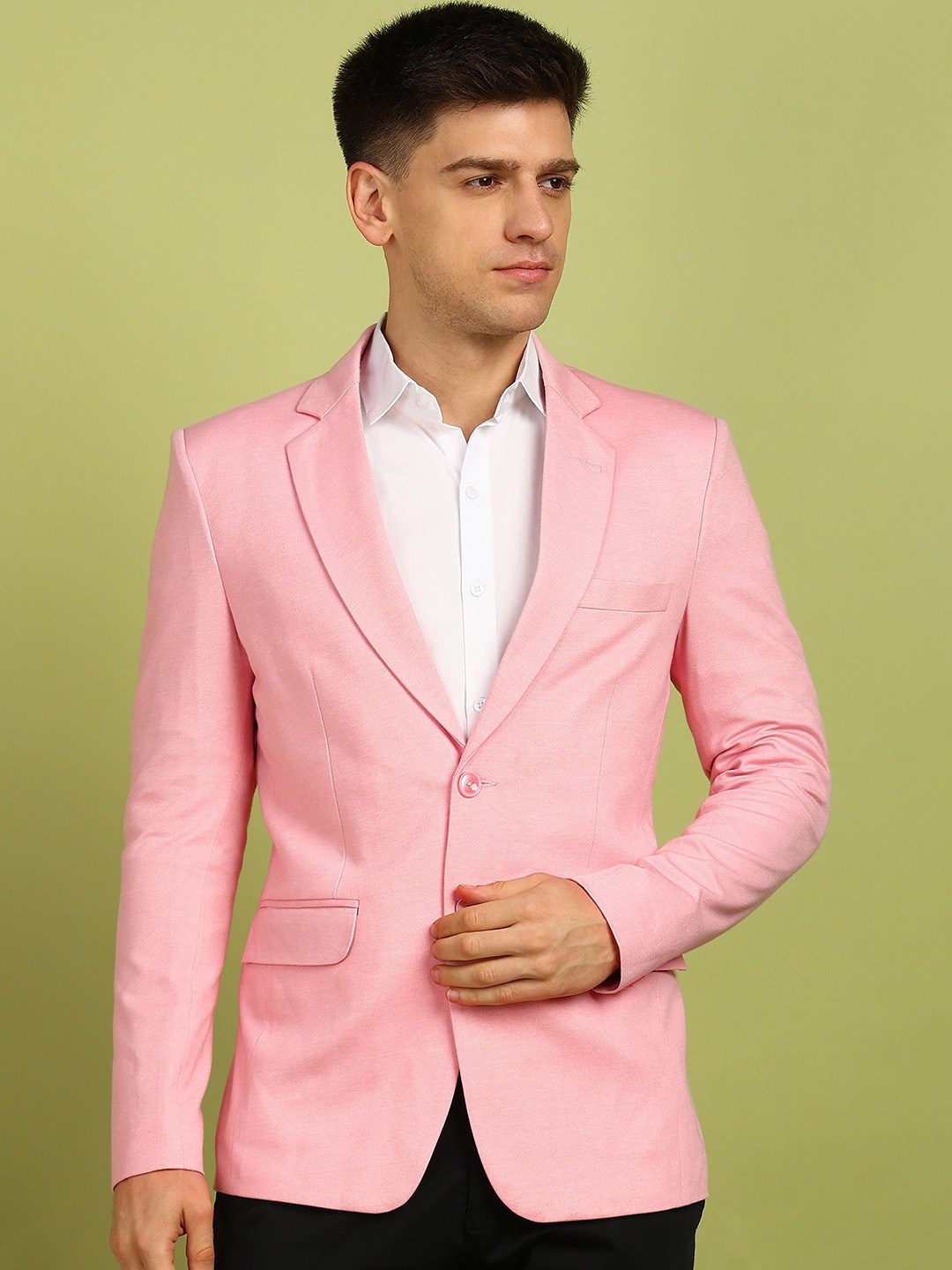 

FUBAR Slim-Fit Long Sleeve Double Vent Single Breasted Blazers, Pink