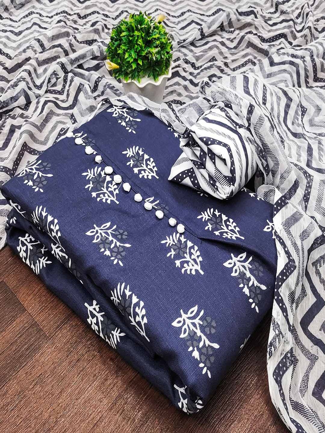 

Lilots Printed Unstitched Dress Material, Blue