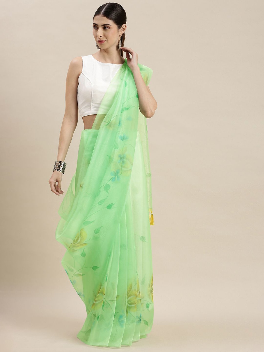 

KIMISHA Floral Organza Saree, Green