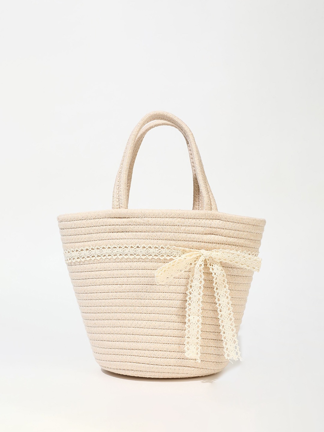 

LULU & SKY Colourblocked Structured Tote Bag with Tasselled, Beige