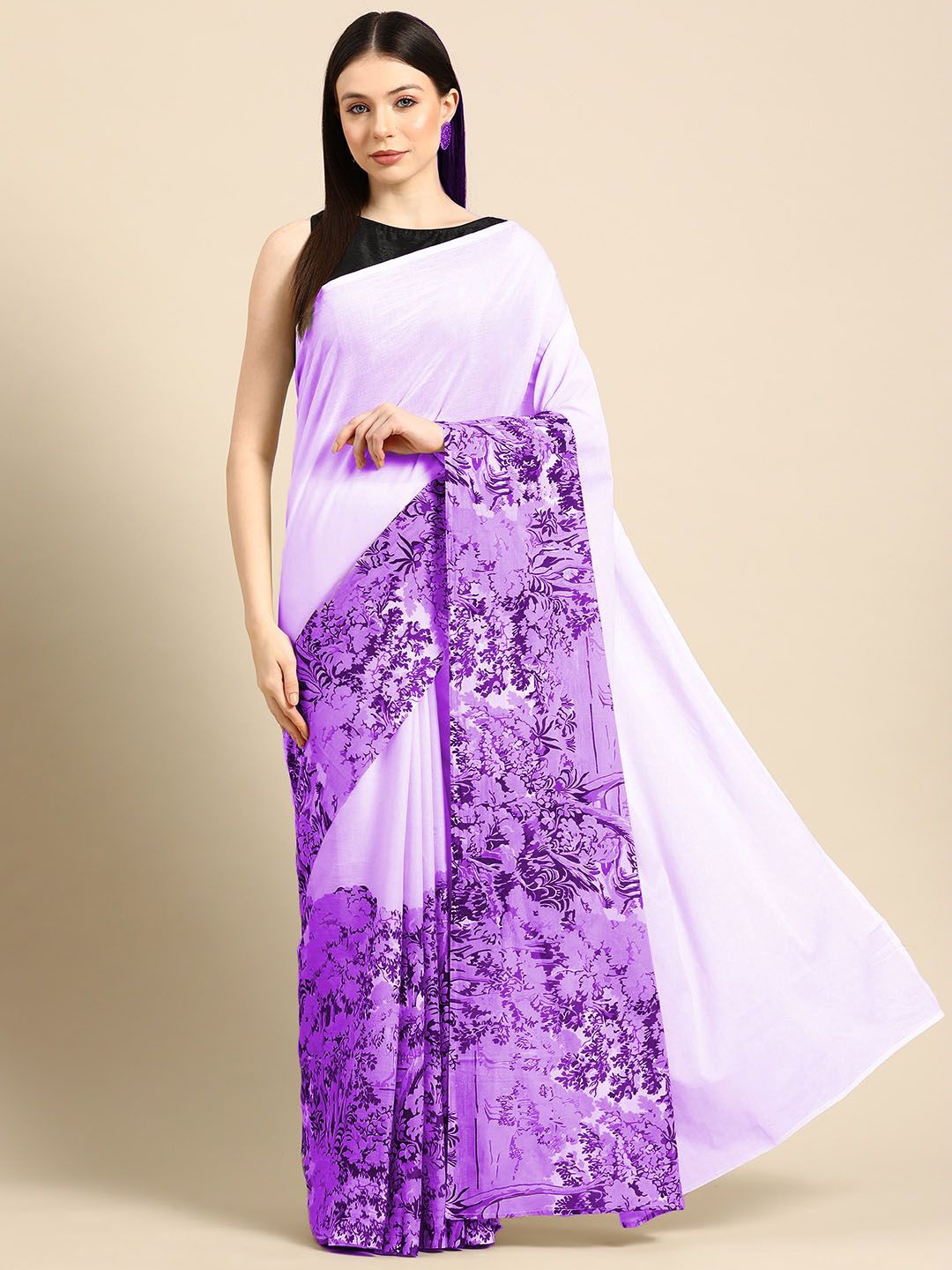 

BUTA BUTI Floral Pure Cotton Saree, Purple