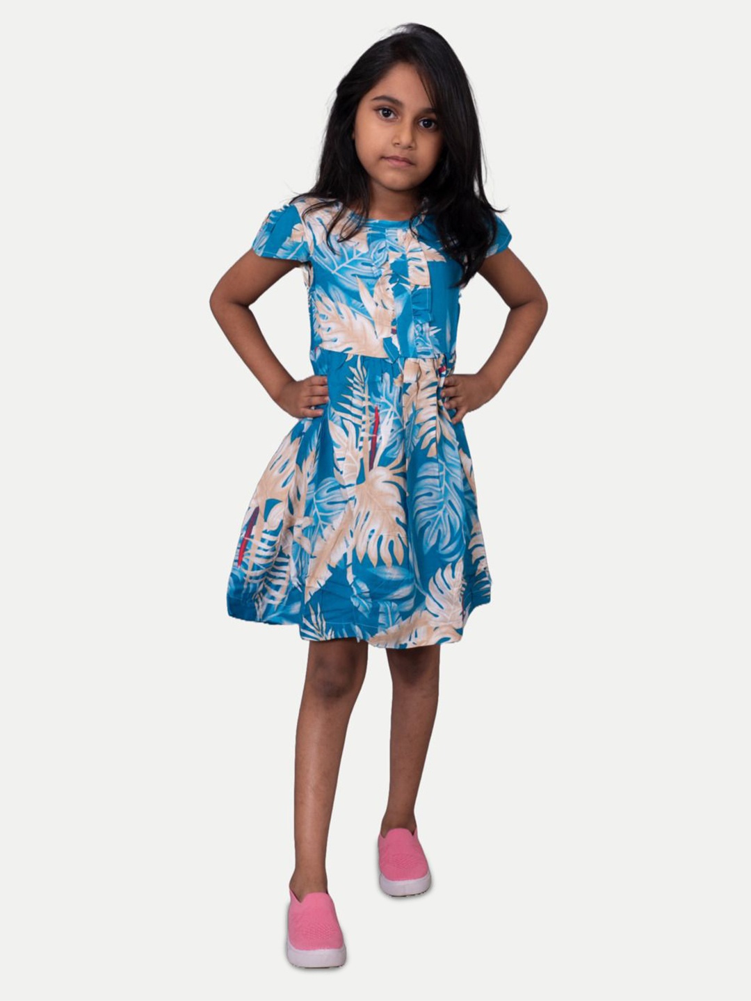

BAESD Tropical Printed Round Neck Fit & Flare Dress, Blue