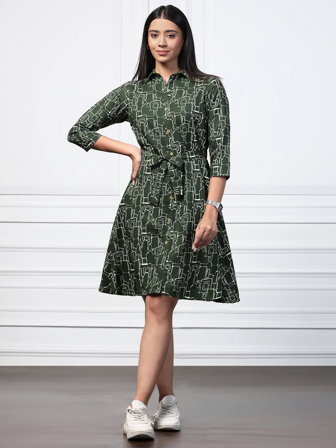 

FASHION DREAM Print Shirt Dress, Green