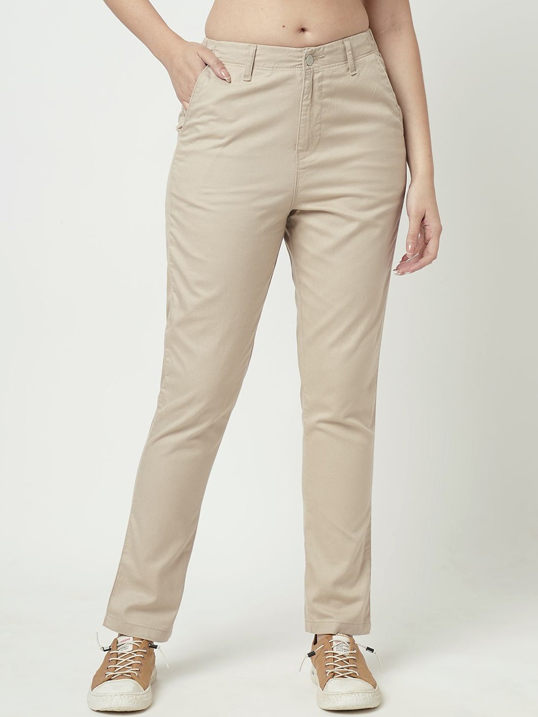 

Kraus Jeans Women Relaxed Straight Leg Slim Fit Trousers, Beige