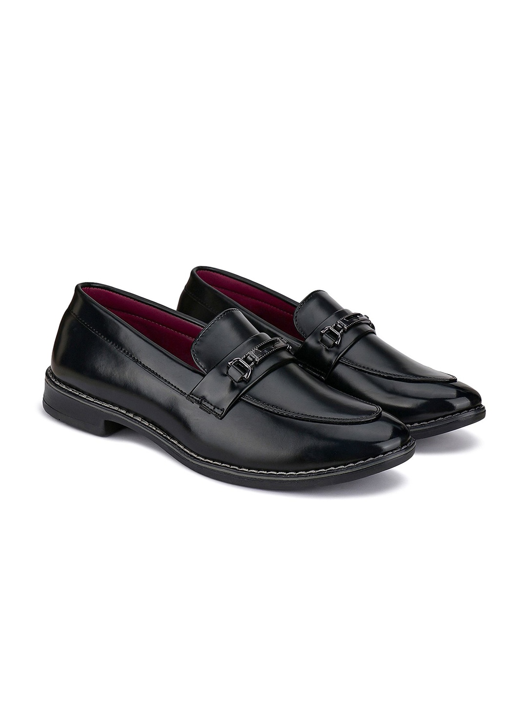 

BERSACHE Men Leather Formal Loafers, Black