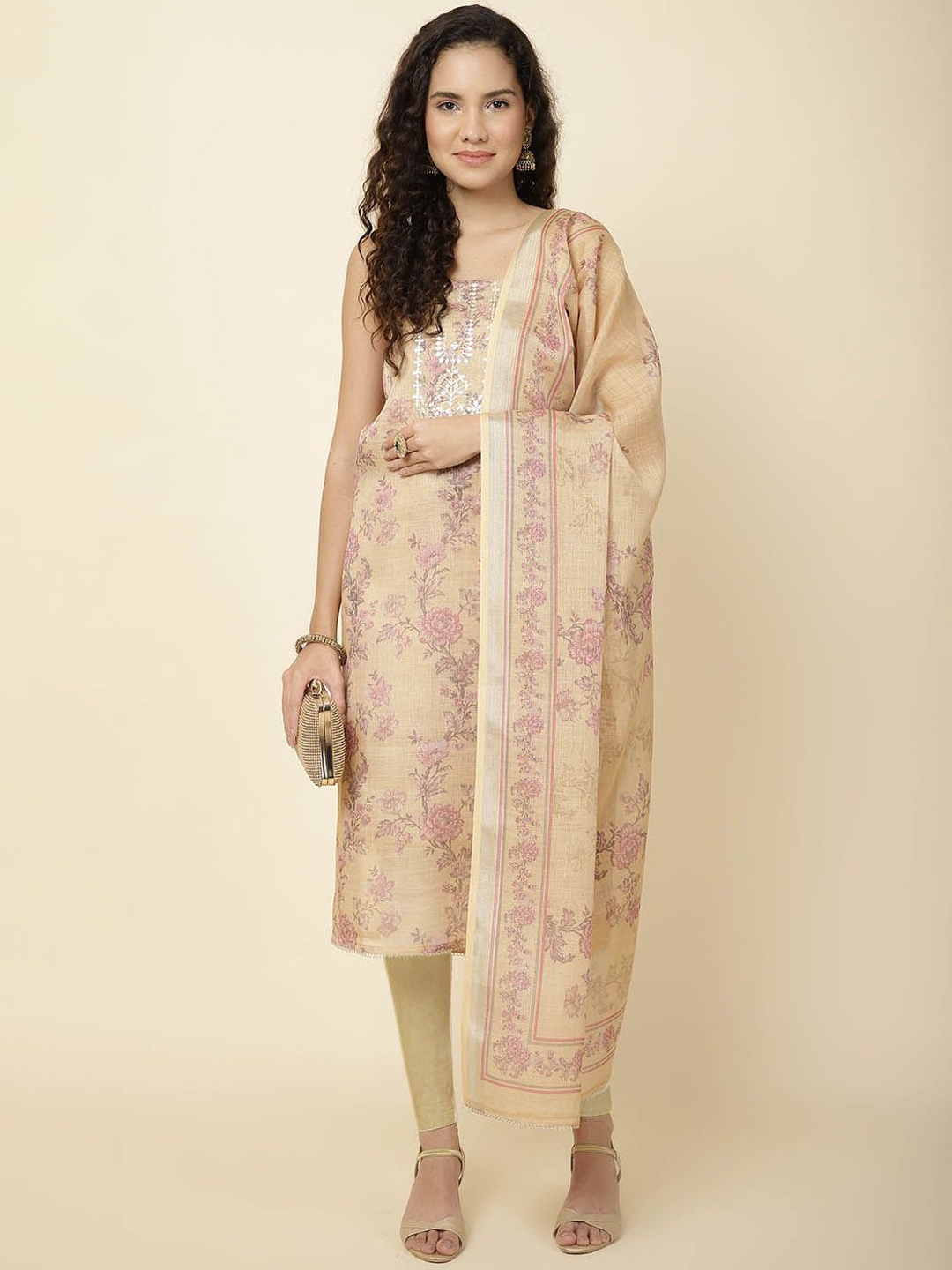 

Meena Bazaar Printed Unstitched Dress Material, Mustard