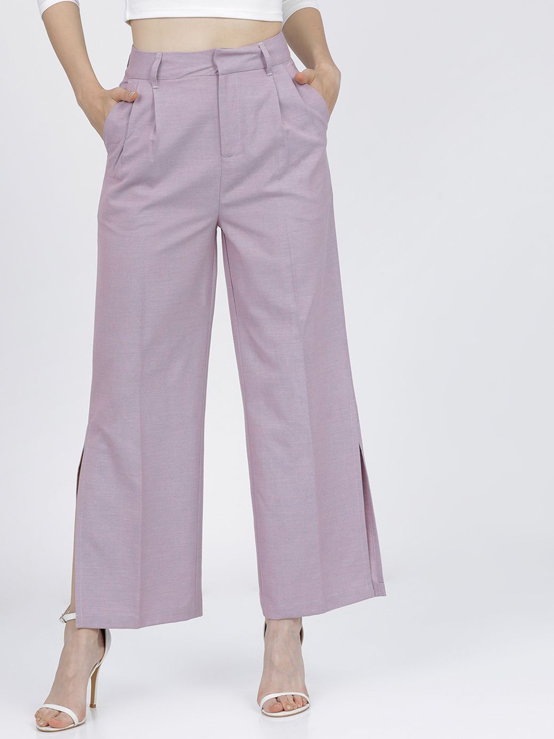 

Tokyo Talkies Women Solid Easy Wash Pleated Casual Trousers, Mauve