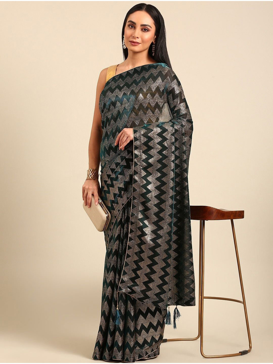 

all about you Zari Silk Blend Saree, Teal