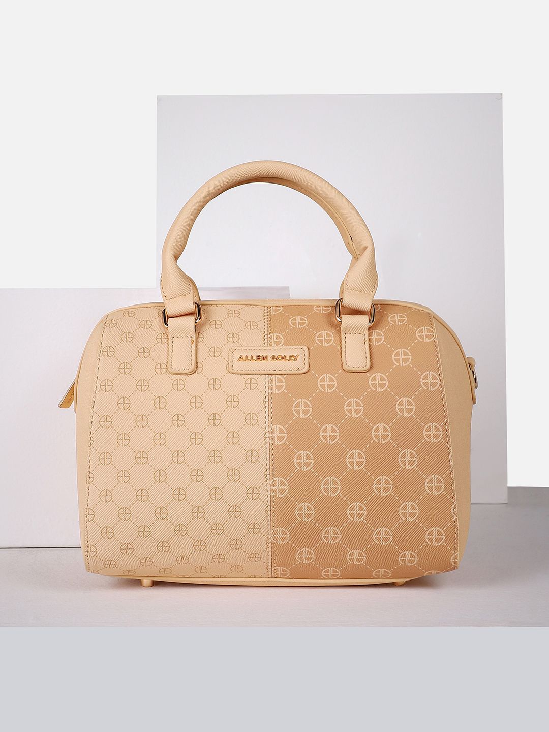 

Allen Solly Woman Printed PU Oversized Bowling Satchel with Cut Work, Beige
