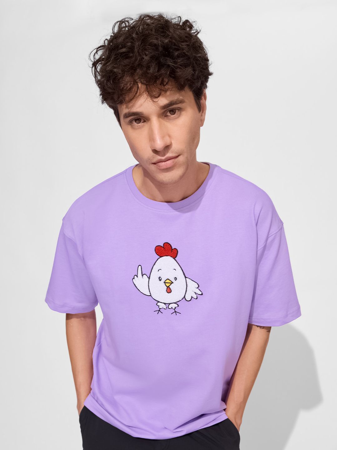 

The Souled Store Men Printed Raw Edge T-shirt, Lavender