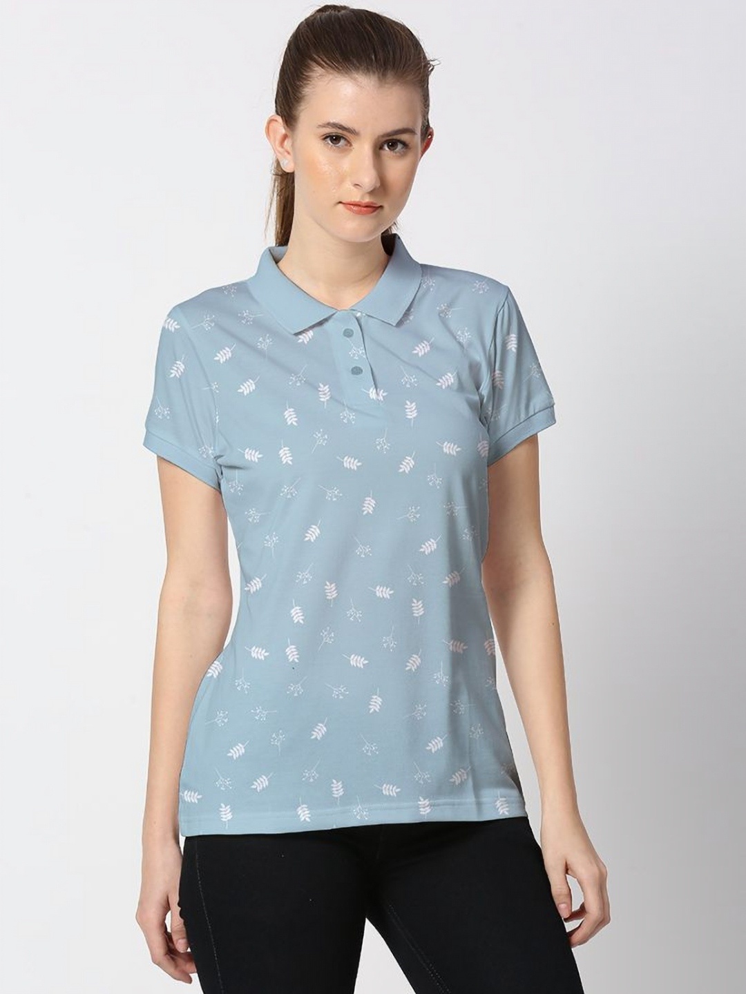 

Wear Your Opinion Women Printed Polo Collar Extended Sleeves T-shirt, Blue