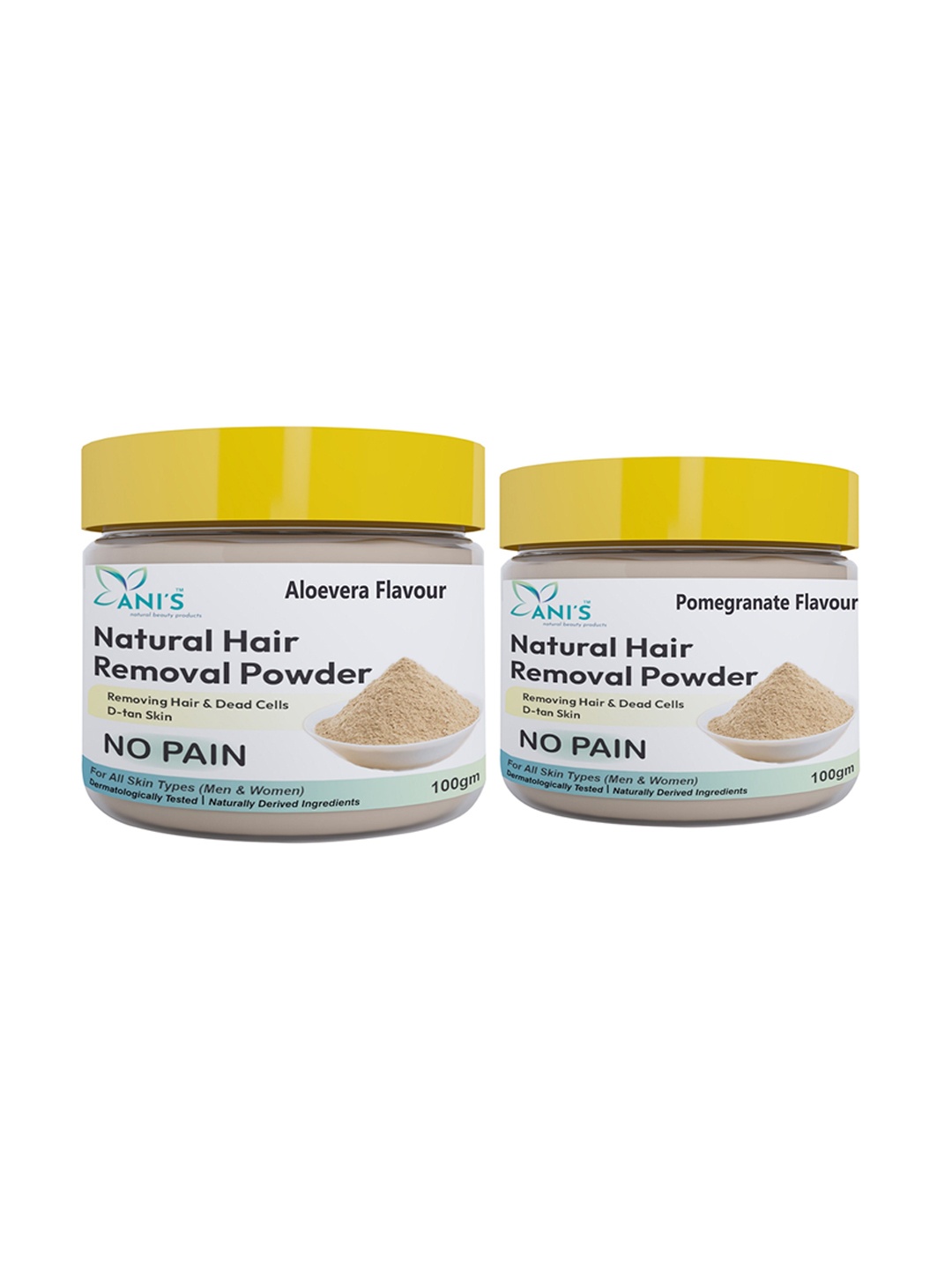 

ANI'S Set Of Aloe Vera & Pomegranate Natural Hair Removal Powder - 100g Each, White