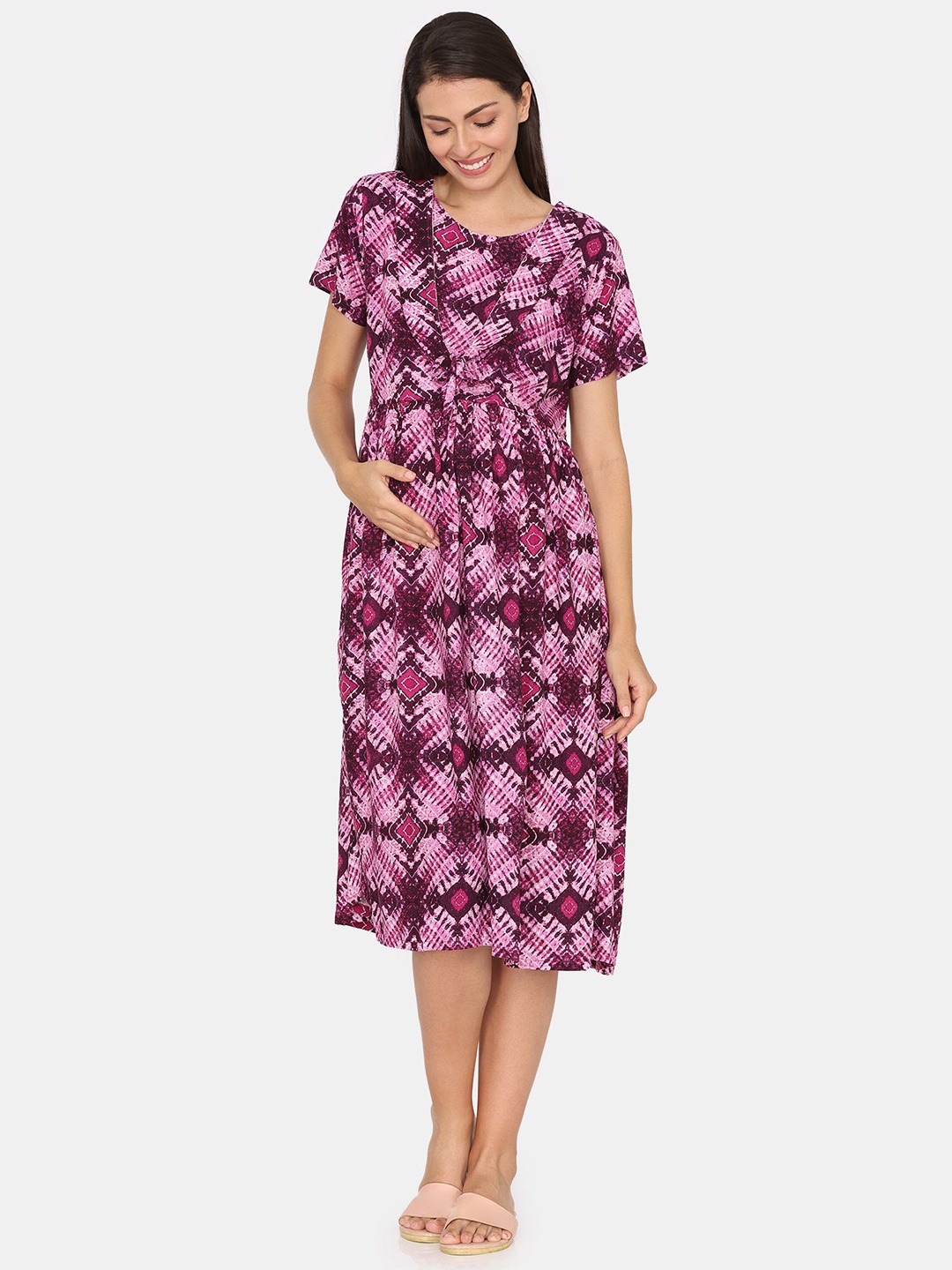 

Coucou by Zivame Printed Midi Nightdress, Pink