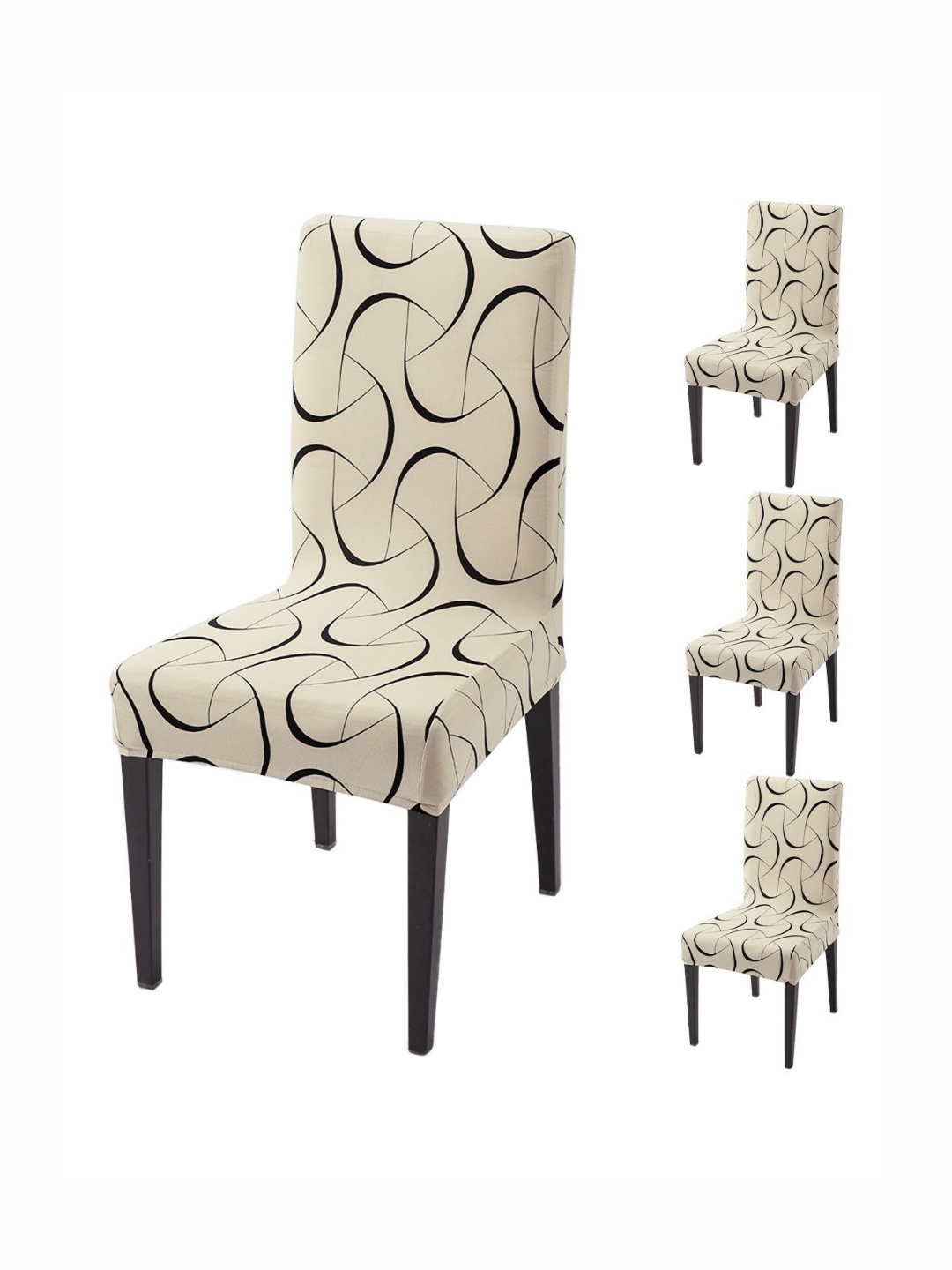 

HOKIPO 4 Pcs Beige & Black Printed Chair Covers