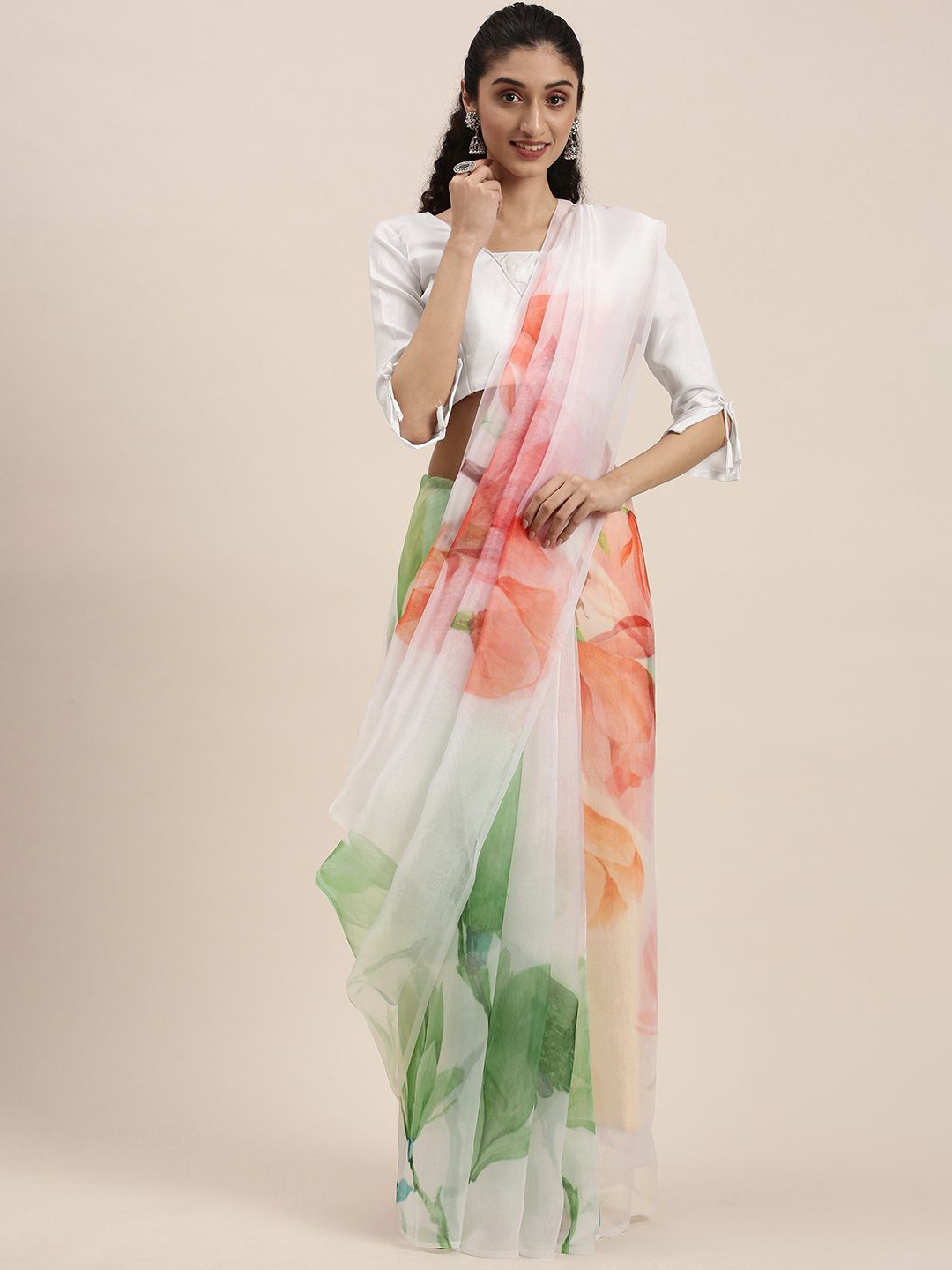 

KIMISHA Floral Organza Saree, White