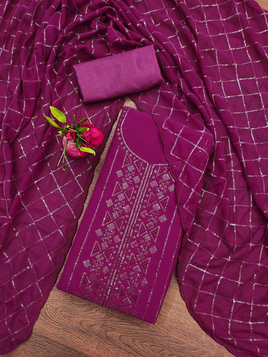 

MANVAA Embellished Unstitched Dress Material, Pink