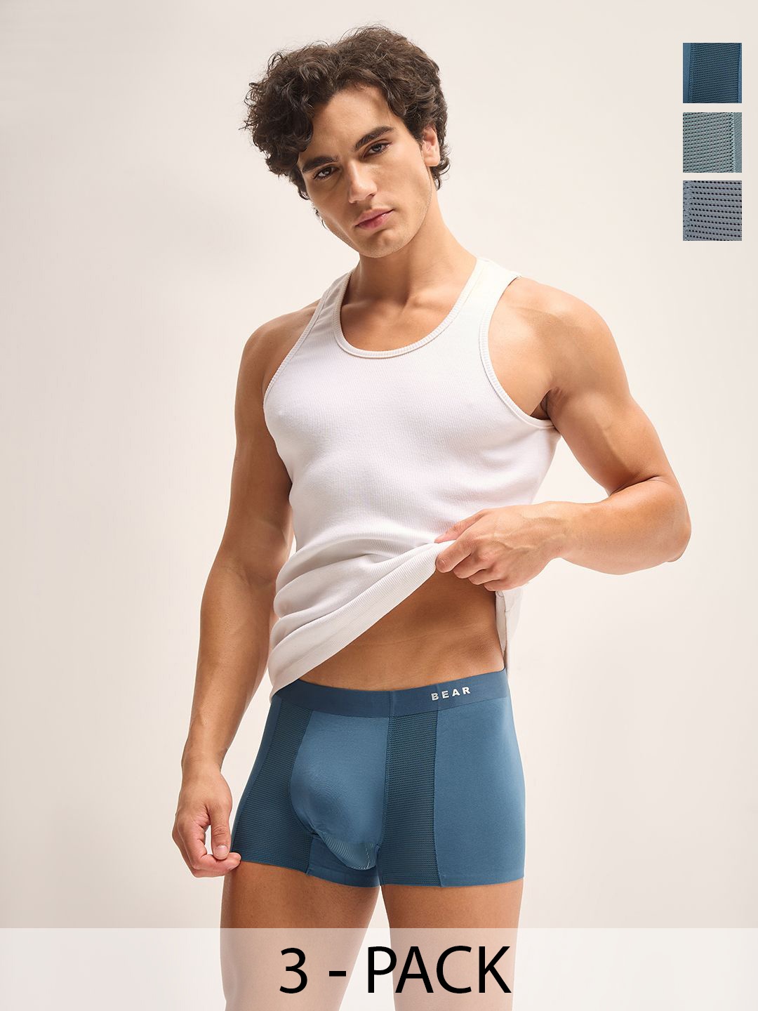 

THE BEAR HOUSE Pack Of 3 Solid Modal Breathability Trunks BRI-SWALO-P3, Blue