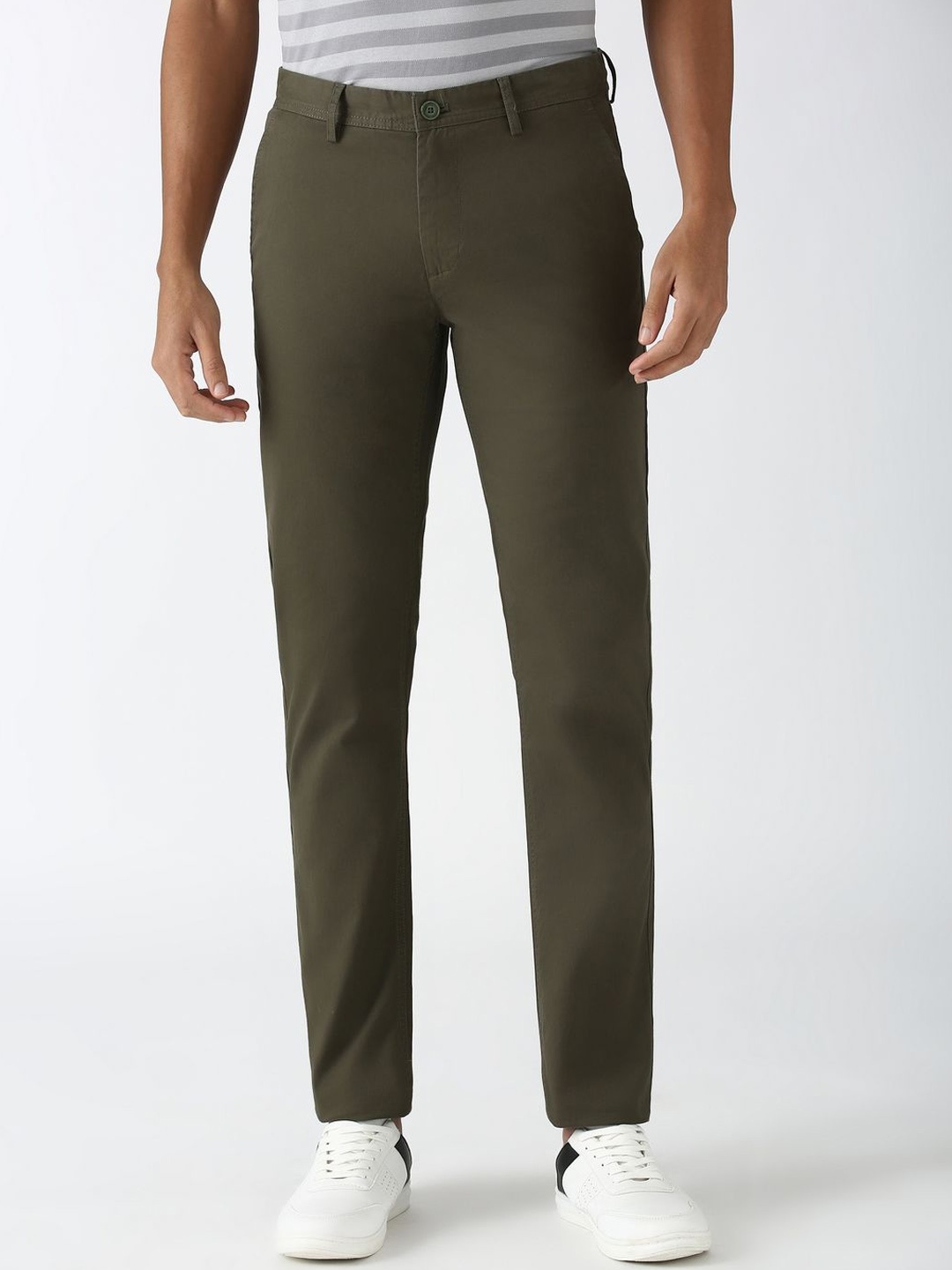 

Peter England Casuals Men Slim Fit Trousers, Olive