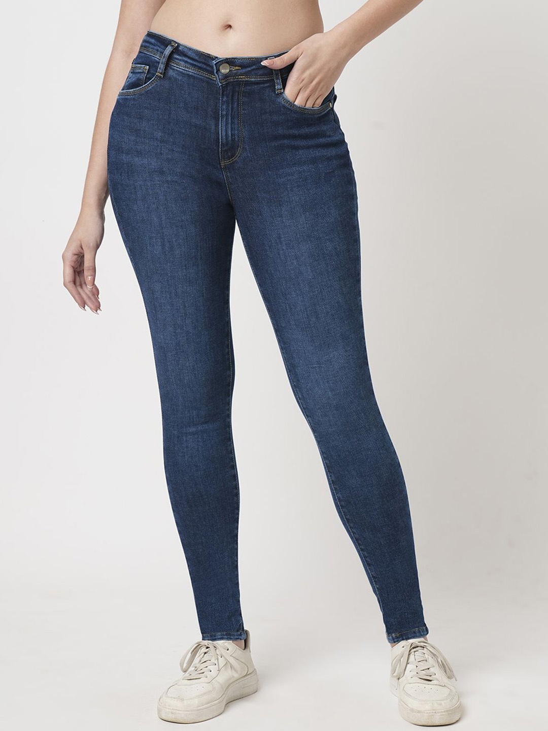 

Kraus Jeans Women Skinny Fit High-Rise Light Fade Stretchable Jeans, Blue