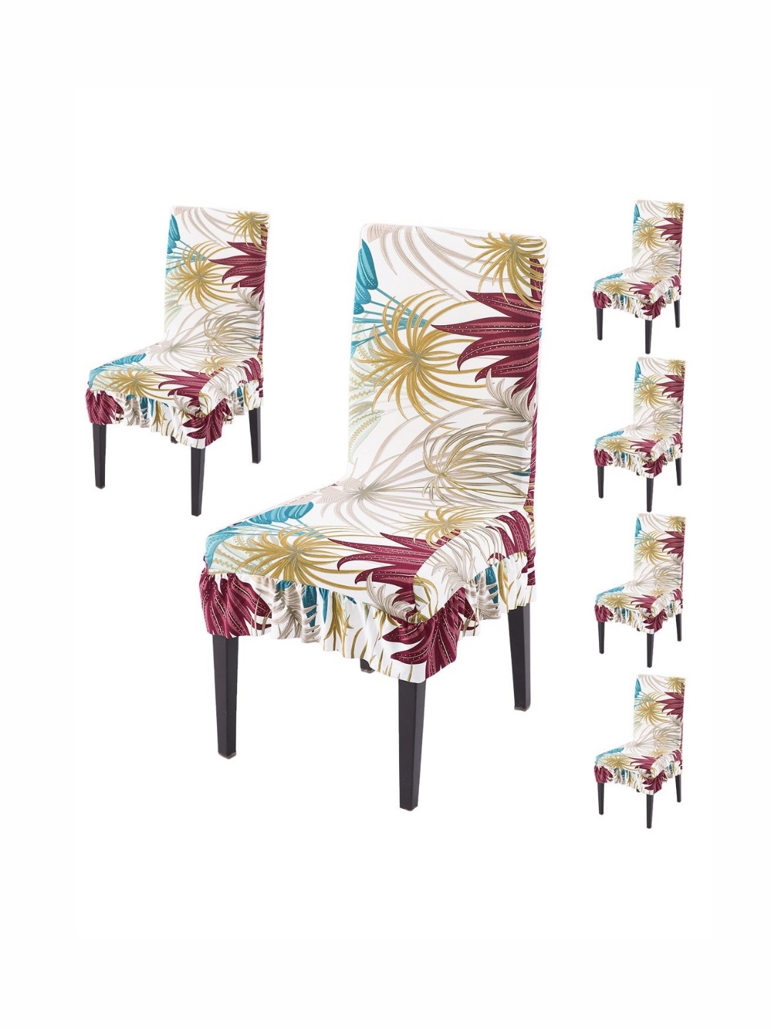 

HOKIPO Set Of 6 Beige Printed Frill Chair Covers