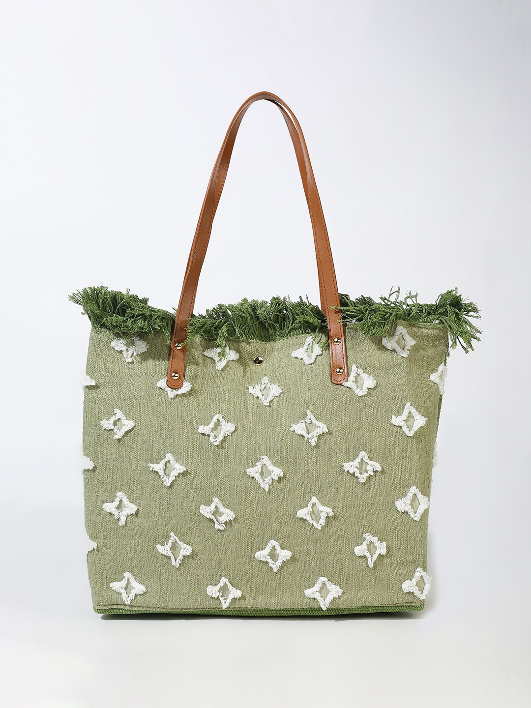 

LULU & SKY Printed Oversized Structured Satchel with Quilted, Green