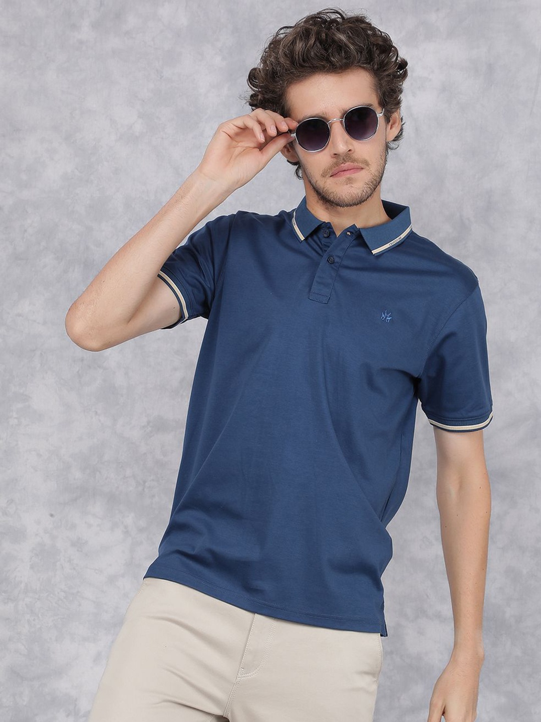 

Crimsoune Club Men Striped Polo Collar Pockets Slim Fit T-shirt, Blue