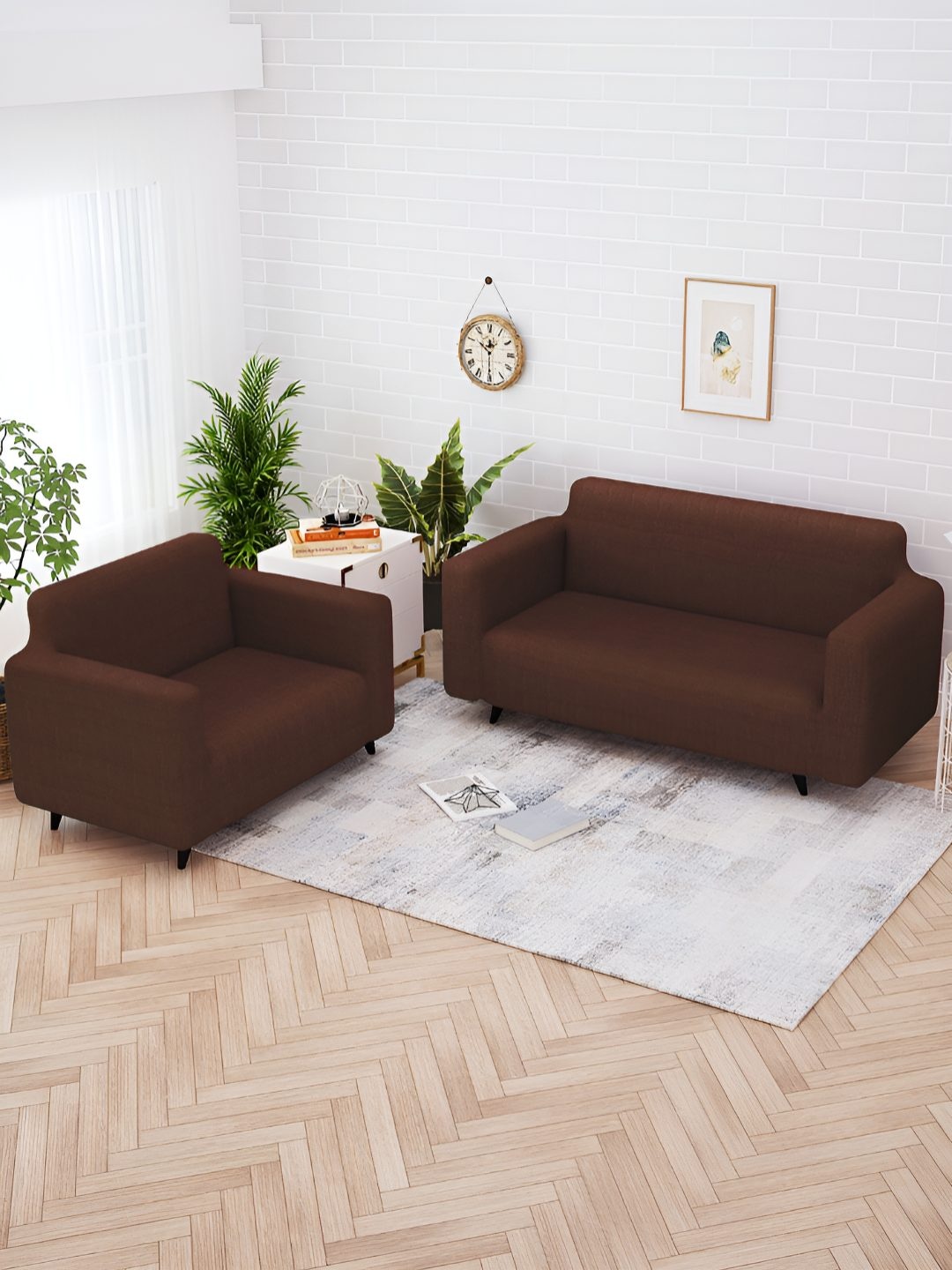 

Story@home Brown Printed 5 Seater Stretchable Sofa Cover With Arms