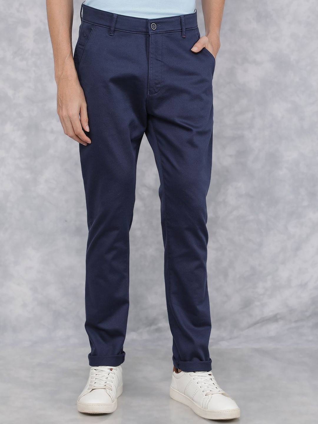 

Crimsoune Club Men Smart Slim Fit Chinos Trousers, Blue
