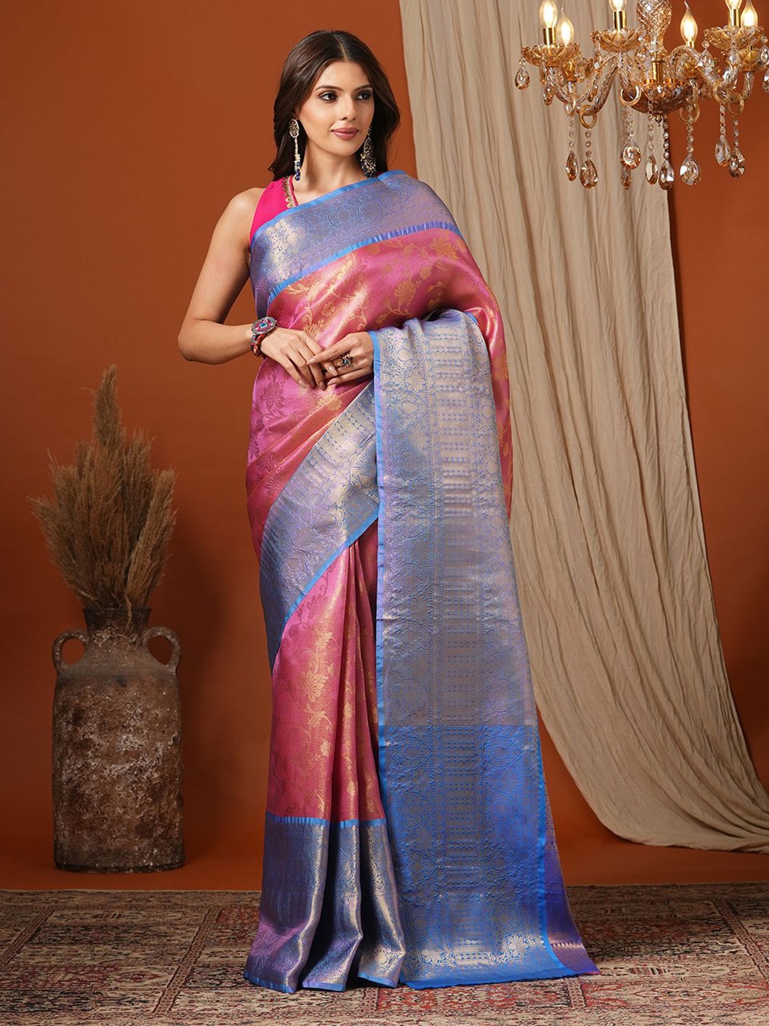 

PAROKSH Woven Design Zari Tissue Banarasi Saree, Pink