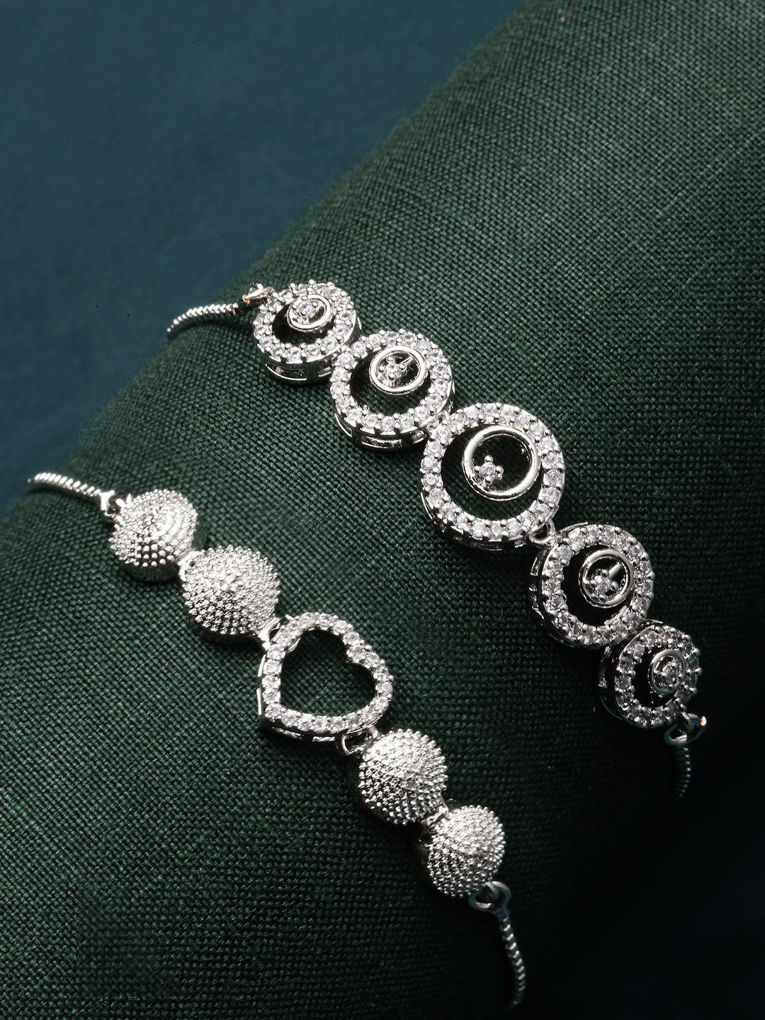 

ZENEME Set Of 2 Rhodium-Plated Cubic Zirconia Charm Bracelet, Silver