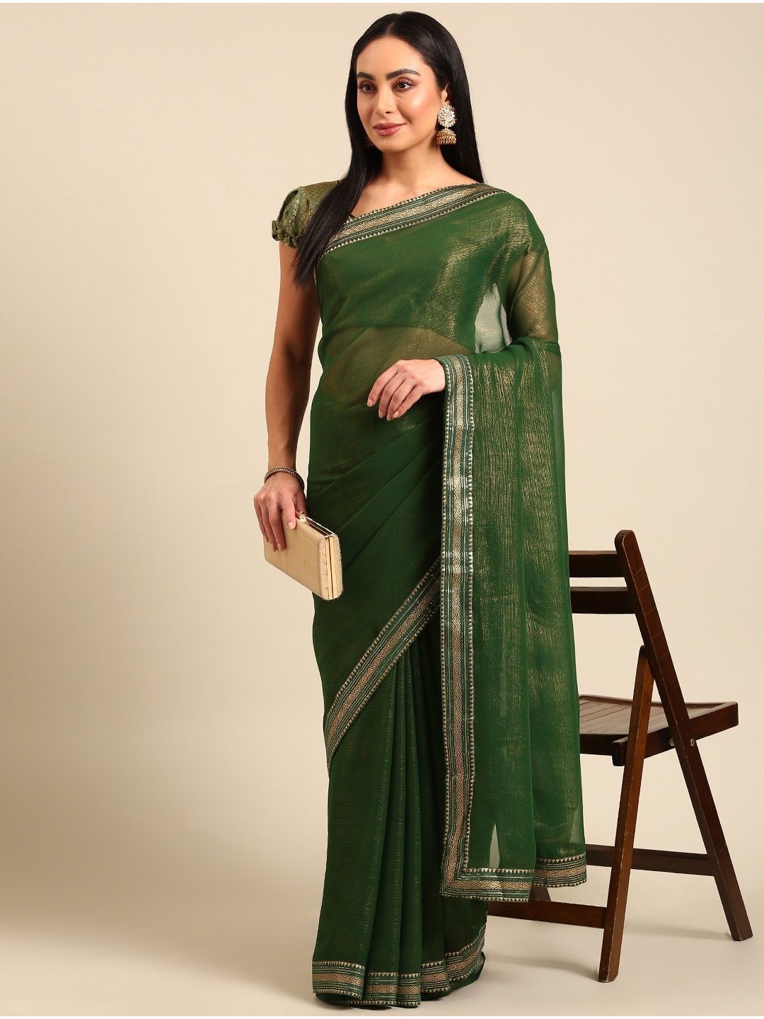 

all about you Solid Pure Georgette Saree, Green
