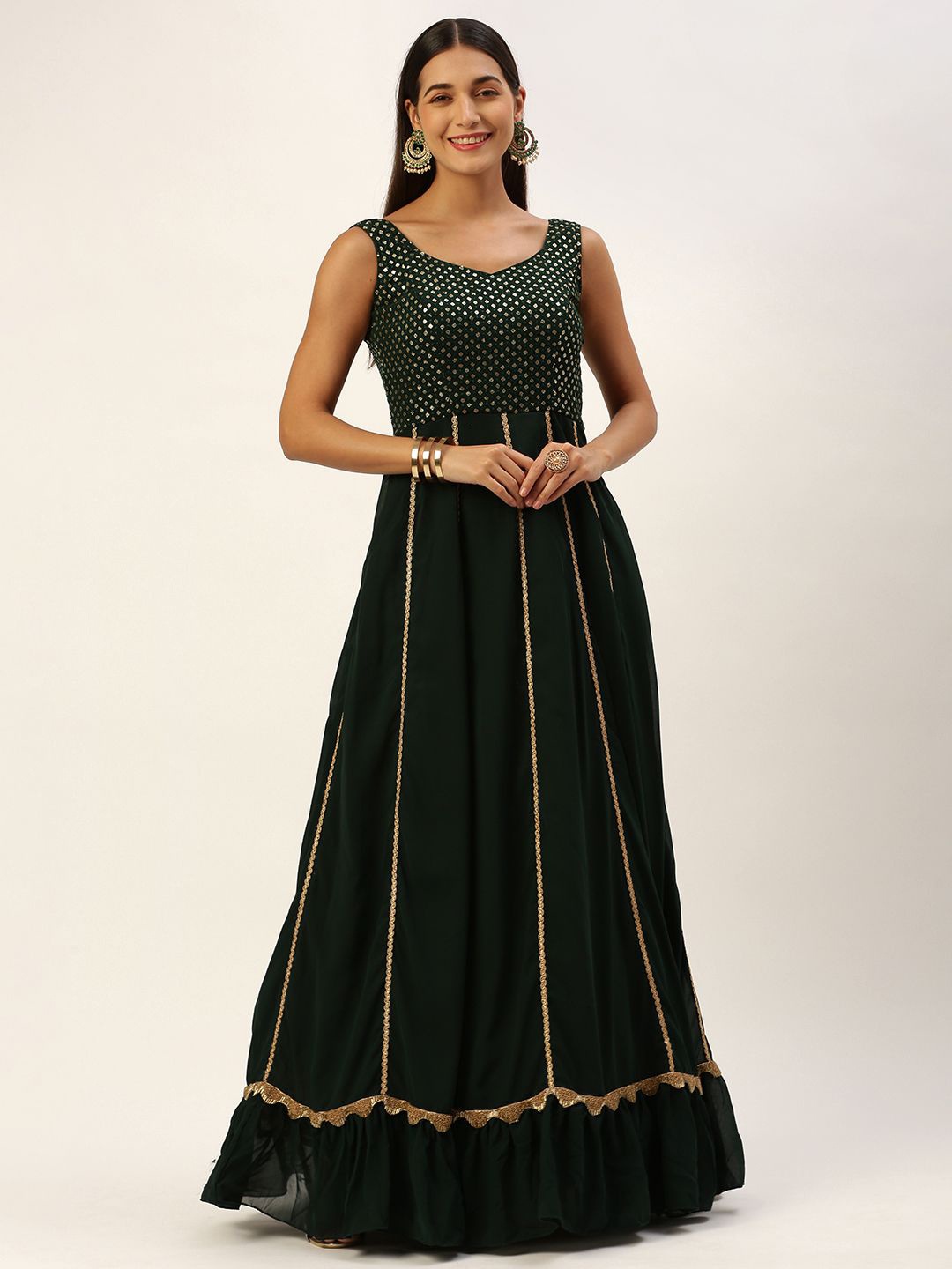 

Ethnovog Embellished Georgette Maxi Dress, Green