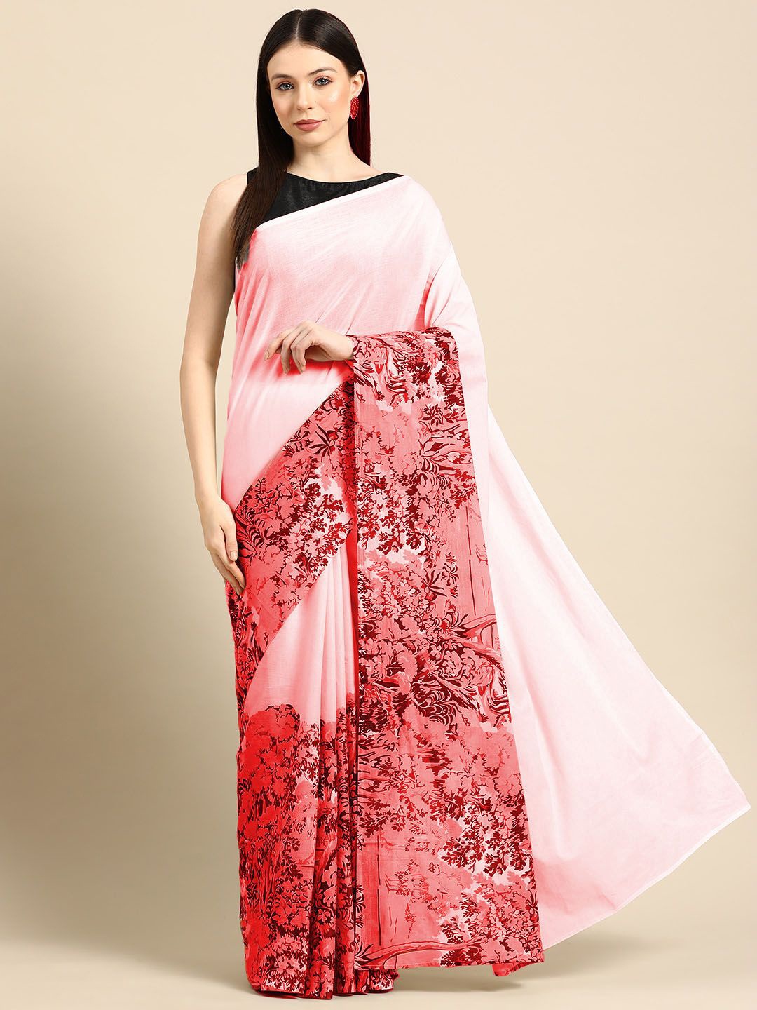 

BUTA BUTI Floral Pure Cotton Saree, Red