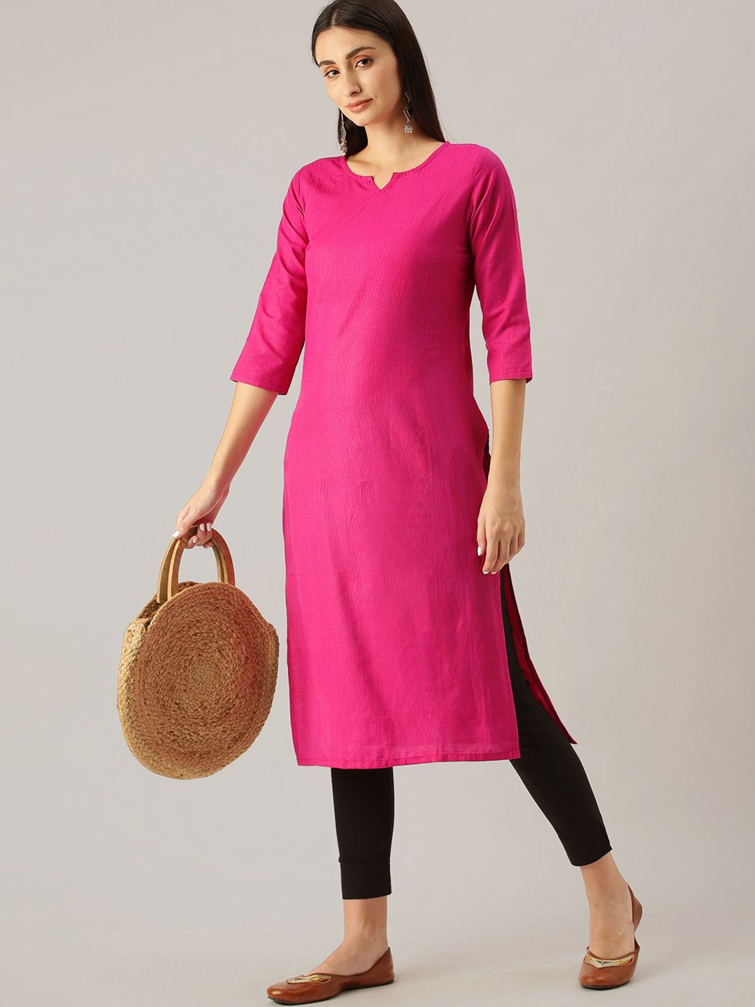 

HRITIKA Women Thread Work Kurta, Pink