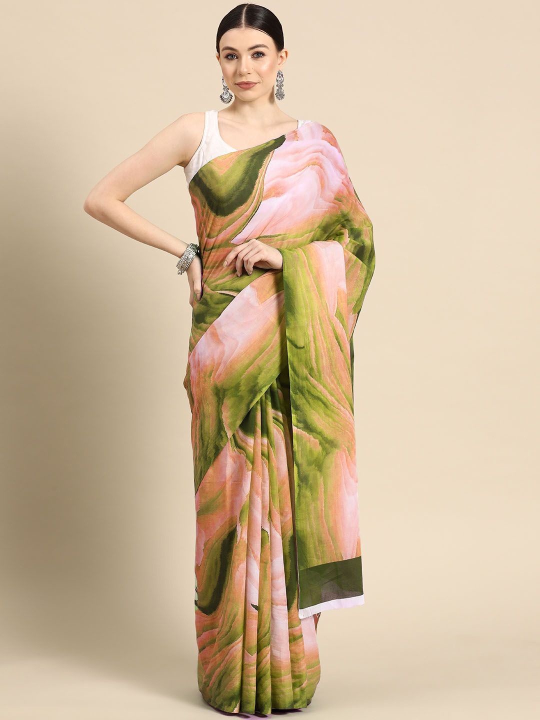 

BUTA BUTI Pure Cotton Abstract Printed Saree, Rust