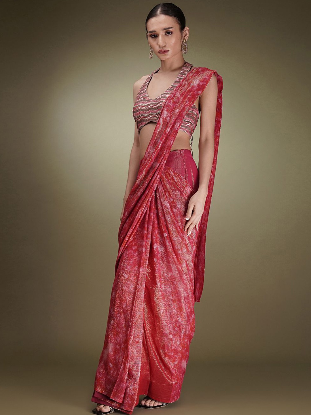 

Breathe by Aakanksha Singh Tie and Dye Pure Georgette Saree, Pink