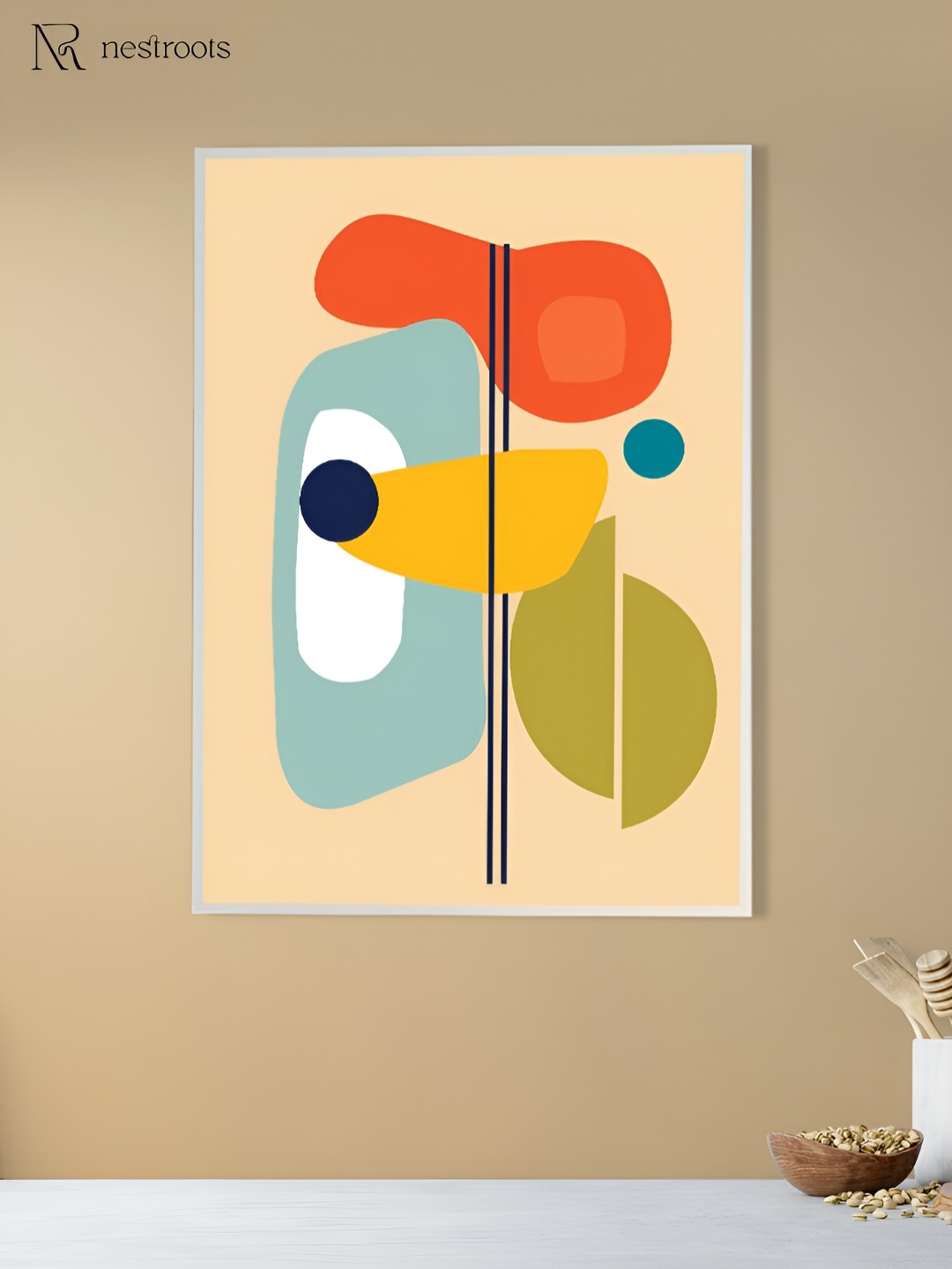 

nestroots Beige & Green Whispers of Colorful Dreamscape Canvas Abstract Wall Art